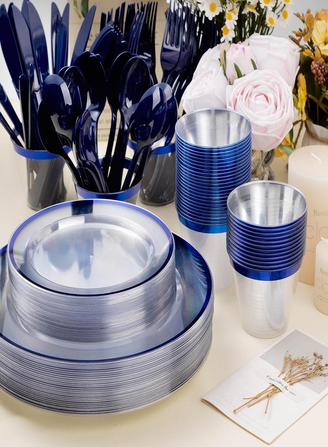 Beststar 350PCS BLue and Clear Plastic Dinnerware Sets for 50 Guests, Include 100 Blue Disposable Plates, 100 Forks, 50 Knives, 50 Spoons, 50 Cups - Image 4