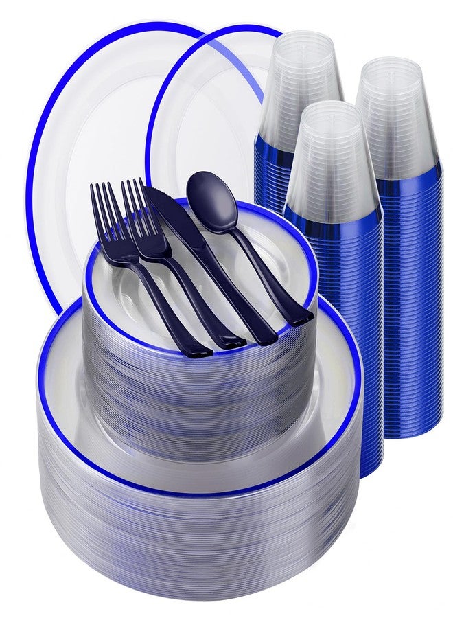 Beststar 350PCS BLue and Clear Plastic Dinnerware Sets for 50 Guests, Include 100 Blue Disposable Plates, 100 Forks, 50 Knives, 50 Spoons, 50 Cups - Image 1