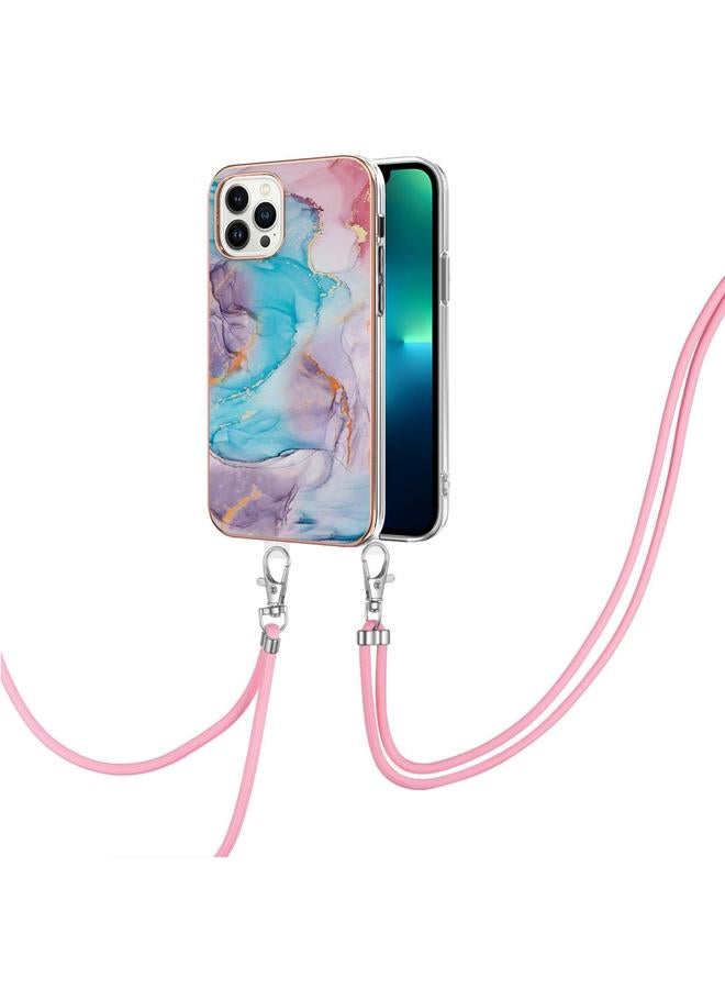 S-TOP Case For iPhone 15 Pro Max Electroplating Pattern IMD TPU Shockproof Case with Neck Lanyard - Image 1