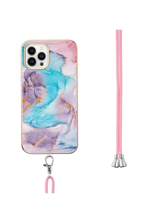 S-TOP Case For iPhone 15 Pro Max Electroplating Pattern IMD TPU Shockproof Case with Neck Lanyard - Image 3