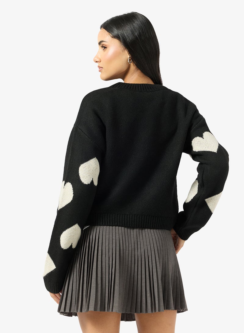 ONLY Onlhappie Heart Detail Long Sleeve Pullover Sweater - Image 2