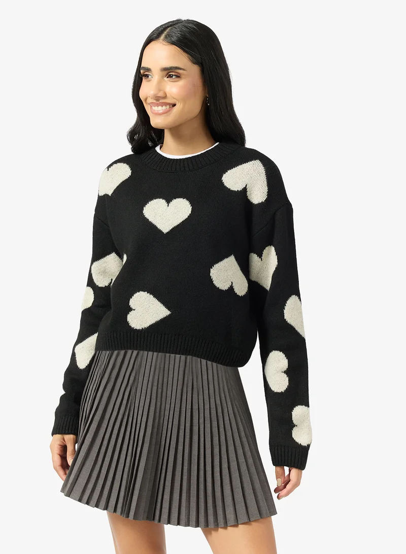 ONLY Onlhappie Heart Detail Long Sleeve Pullover Sweater