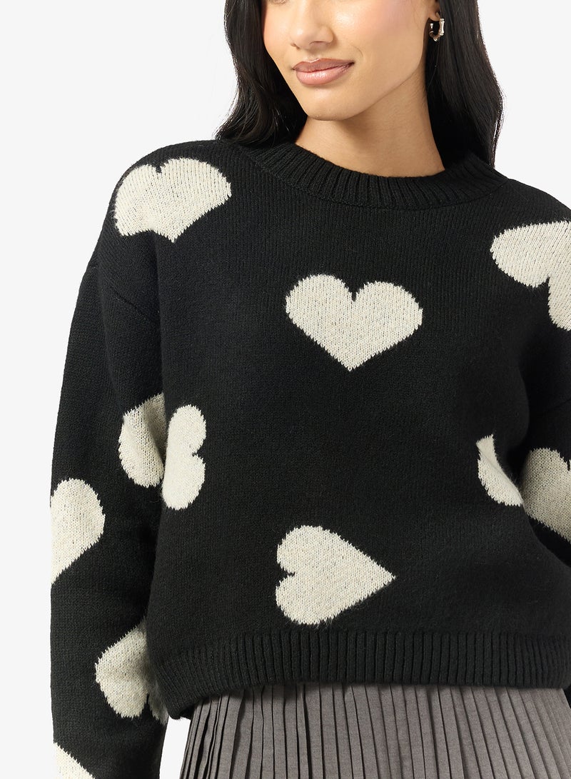ONLY Onlhappie Heart Detail Long Sleeve Pullover Sweater - Image 3