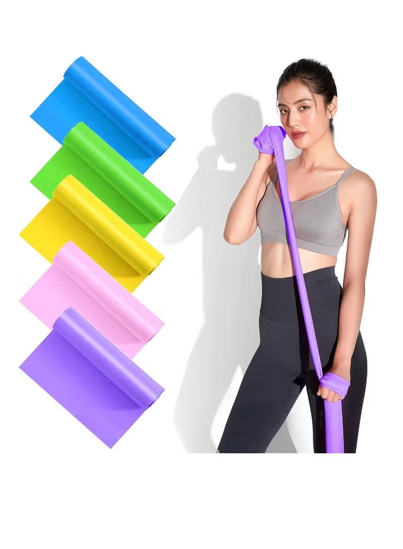 5-Piece Resistance Exercise Band 150*15*3.5cm for Physiotherapy, Strength Training & Fitness Workouts, Pilates, Stretching and Yoga Physical Therapy Fitness, Pink,Blue,Green,Yellow,Purple