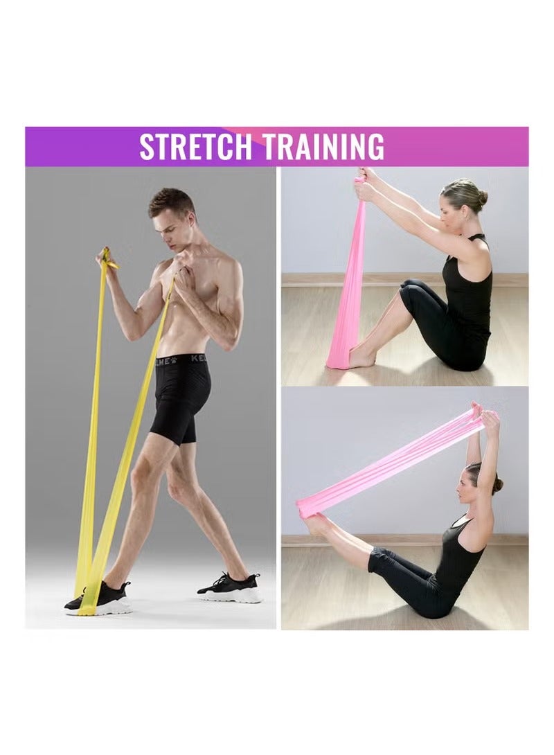 5-Piece Resistance Exercise Band 150*15*3.5cm for Physiotherapy, Strength Training & Fitness Workouts, Pilates, Stretching and Yoga Physical Therapy Fitness, Pink,Blue,Green,Yellow,Purple - Image 2