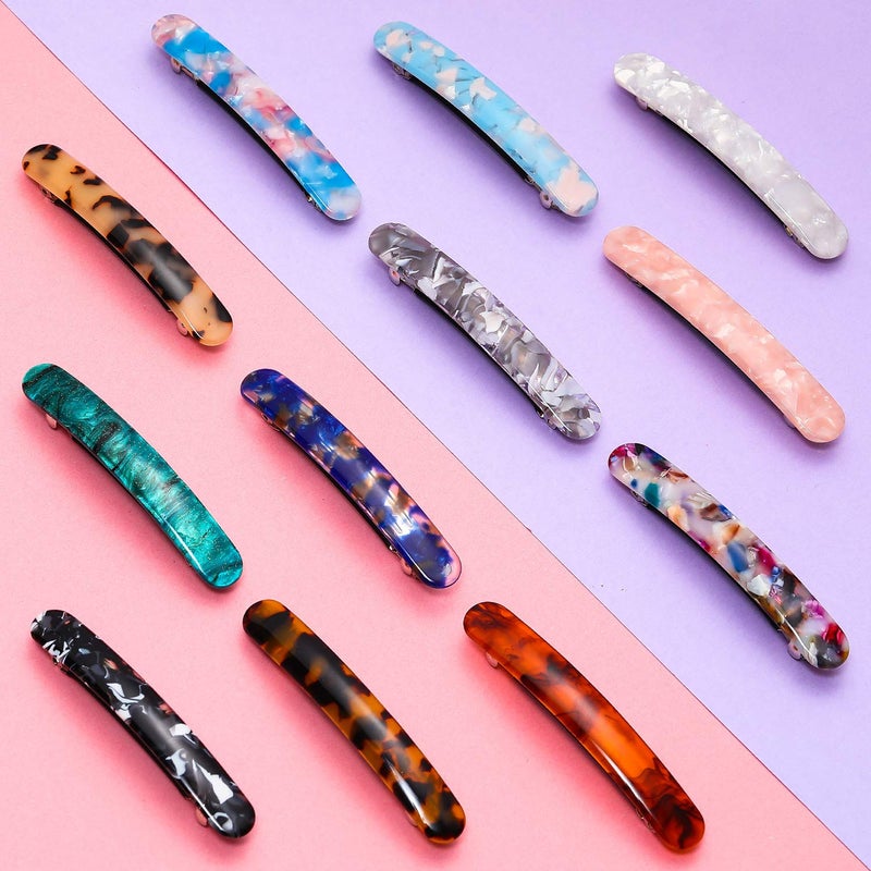 WILLBOND 12 Pieces Hair Barrettes for Women Tortoise Shell Acetate French Skinny Clip Automatic Ponytail Barrettes for Women Fine Thin Hair Accessories(Fresh Color) - Image 5