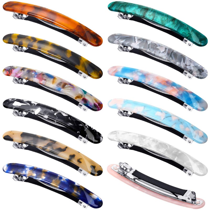 WILLBOND 12 Pieces Hair Barrettes for Women Tortoise Shell Acetate French Skinny Clip Automatic Ponytail Barrettes for Women Fine Thin Hair Accessories(Fresh Color) - Image 1
