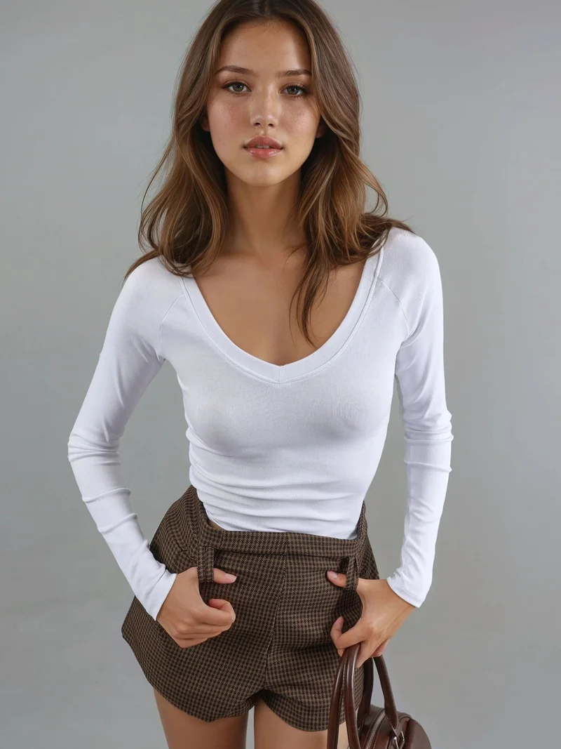 Busem BUSEM V-Neck Long Sleeve Fitted Blouse