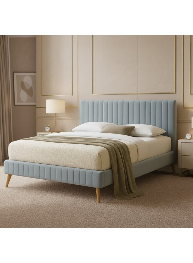 كستم ديكو سرير فاخر مُنجّد بلوح أمامي عمودي | سرير قماش قابل للتخصيص | سرير عصري مزدوج 120×200 سم - Image 1