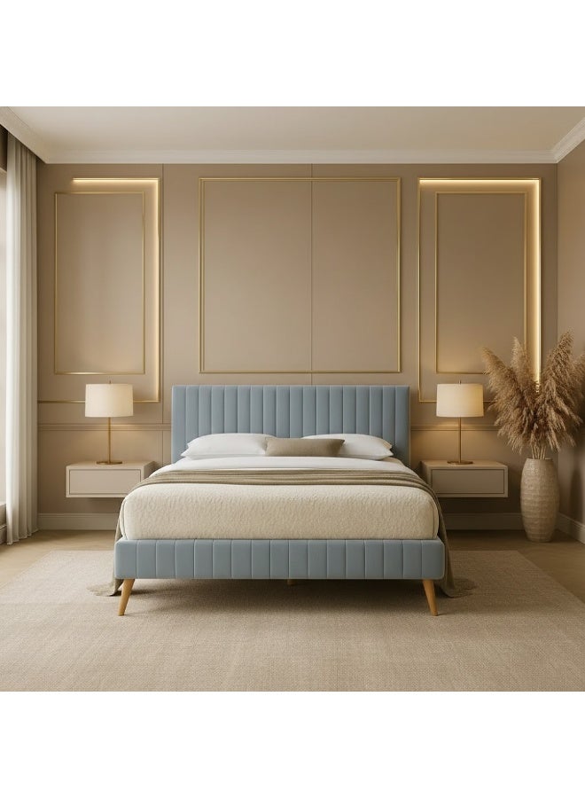 كستم ديكو سرير فاخر مُنجّد بلوح أمامي عمودي | سرير قماش قابل للتخصيص | سرير عصري مزدوج 120×200 سم - Image 3