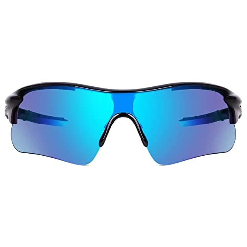 Dark Wost Sports Sunglasses for Mens Cycling Cricket Trekking || HYDROPHOBIC || UV 400 Protection || Mirrored Lens || Free Case Box || Pack Of 1 (BLUE BLACK) - Image 4