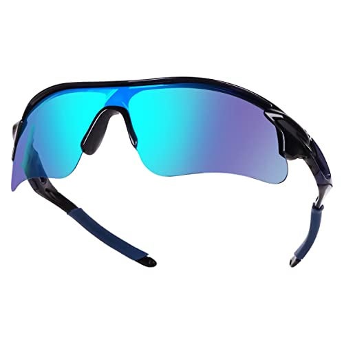 Dark Wost Sports Sunglasses for Mens Cycling Cricket Trekking || HYDROPHOBIC || UV 400 Protection || Mirrored Lens || Free Case Box || Pack Of 1 (BLUE BLACK) - Image 1