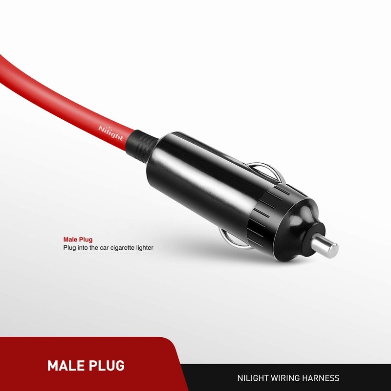 Nilight 10003W 14 Ft Male-to-Female Extension Cord Cable Heavy Duty 12V/24V Car Charger with Cigarette Lighter Socket,2 Years Warranty, red - Image 2