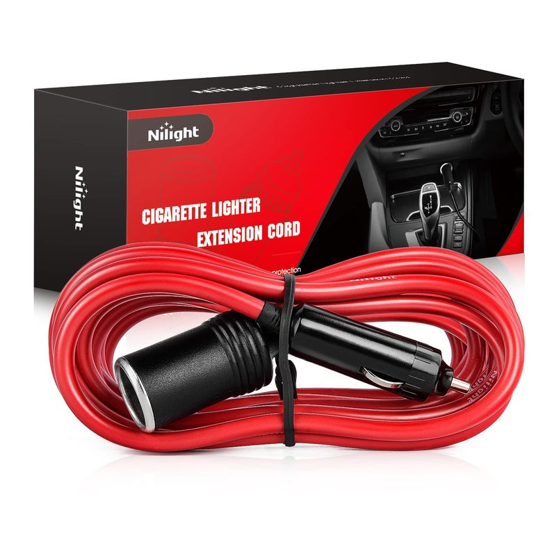 Nilight 10003W 14 Ft Male-to-Female Extension Cord Cable Heavy Duty 12V/24V Car Charger with Cigarette Lighter Socket,2 Years Warranty, red - Image 1
