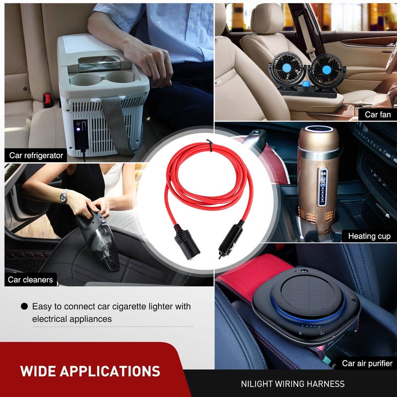 Nilight 10003W 14 Ft Male-to-Female Extension Cord Cable Heavy Duty 12V/24V Car Charger with Cigarette Lighter Socket,2 Years Warranty, red - Image 5