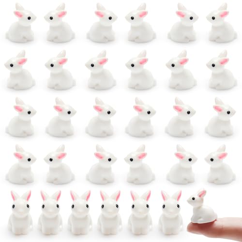 Exasinine 100Pcs Rabbit Miniature Figurines Easter Bunny Mini Rabbits Bunny Figurine Mini Resin Animals Fairy Garden Miniature Ornaments for Easter Egg Fillers Dollhouse Cake Home DéCor - Image 1