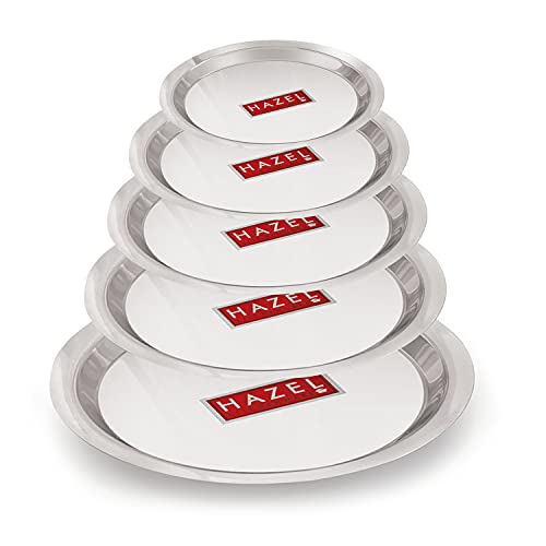 HAZEL Stainless Steel Lid Tope Cover Plates Ciba of Multiple Sizes For Vessels Kadhai With Handle Knob Cookware Utensil, (Size 16.8cm to 22.5 cm) Set of 5 Lids, Silver - Image 1