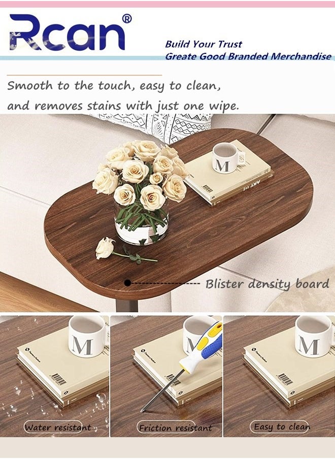 Rcan - Living Room C Shaped Small Side Table Wooden Oval TV Tray Table Metal Frame Sofa Coffee Table Floor Standing Storage Table for Small Space, Sofa, Bedroom Cedside, Kitchen, Bathroom - Image 1