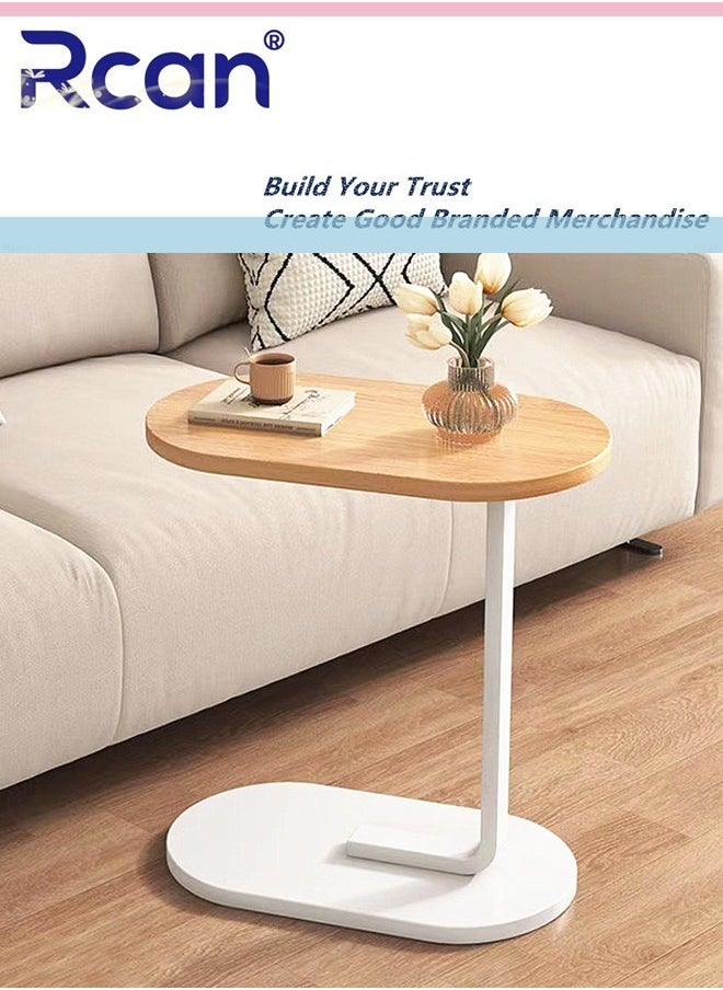 Rcan - Living Room C Shaped Small Side Table Wooden Oval TV Tray Table Metal Frame Sofa Coffee Table Floor Standing Storage Table for Small Space, Sofa, Bedroom Cedside, Kitchen, Bathroom - Image 1