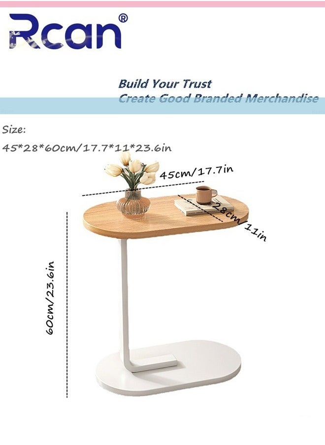 Rcan - Living Room C Shaped Small Side Table Wooden Oval TV Tray Table Metal Frame Sofa Coffee Table Floor Standing Storage Table for Small Space, Sofa, Bedroom Cedside, Kitchen, Bathroom - Image 1