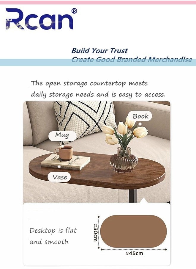 Rcan - Living Room C Shaped Small Side Table Wooden Oval TV Tray Table Metal Frame Sofa Coffee Table Floor Standing Storage Table for Small Space, Sofa, Bedroom Cedside, Kitchen, Bathroom - Image 1