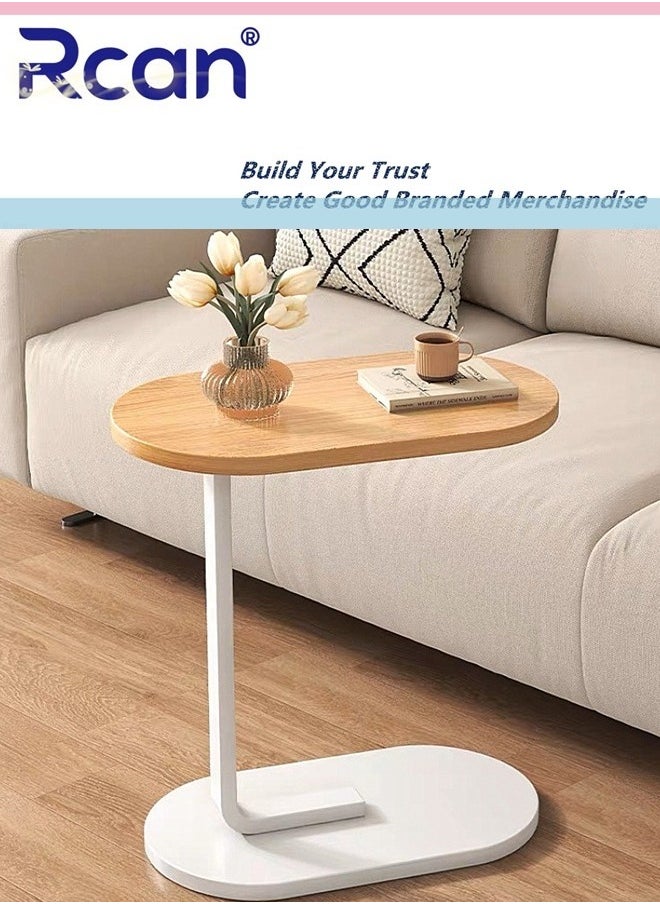 Rcan - Living Room C Shaped Small Side Table Wooden Oval TV Tray Table Metal Frame Sofa Coffee Table Floor Standing Storage Table for Small Space, Sofa, Bedroom Cedside, Kitchen, Bathroom - Image 1