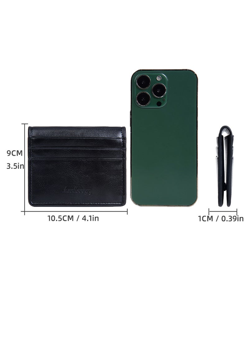 baellerry Slim Leather Card Holder Wallet (Black) - Image 5