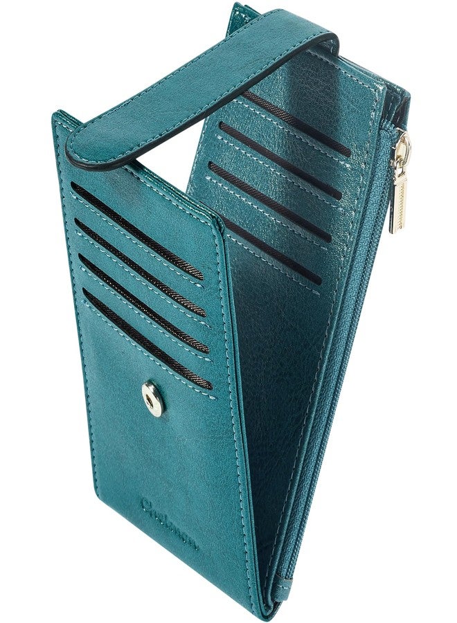 Chelmon Womens Wallet Slim RFID Blocking Bifold Card Holder Multi Card Case Wallet with Zipper Coin Pocket & ID Window (Peacock Blue) - Image 1