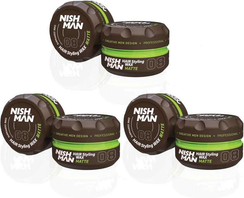 NISHMAN Hair Styling Wax for Men 08 Matte 150g Vanilla Scent Natural Matte Look Strong Hold Hair Clay Aqua Wax LongLasting Control and Definition Pack of 3