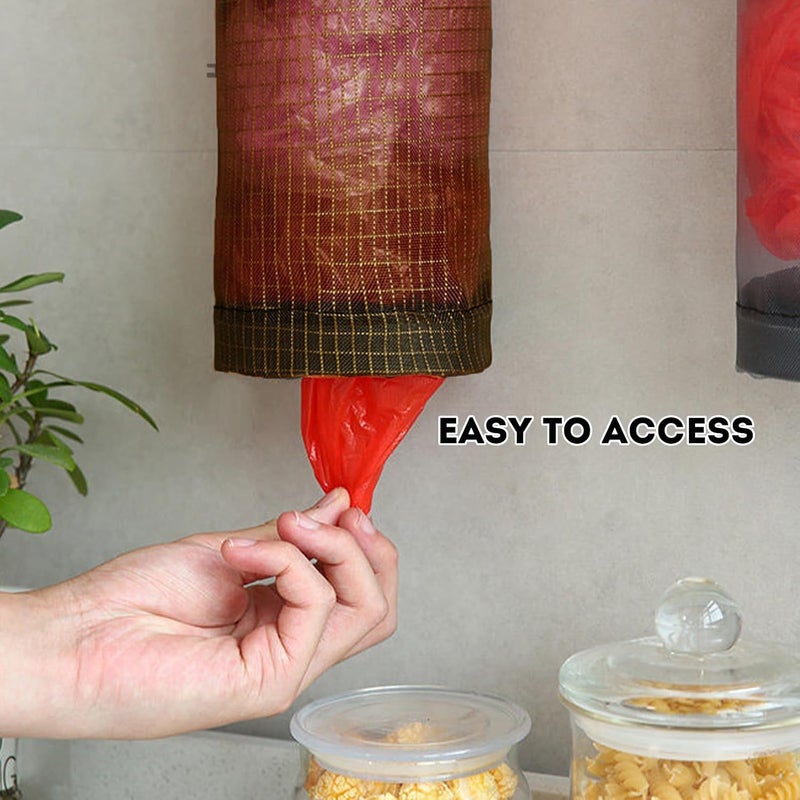 Oonkaf Plastic Bag Holder 4 Pcs Mesh Hanging Storage Dispensers with 4 Pcs hook, Shopping Bag Holder for Home and Kitchen, Black - Image 5