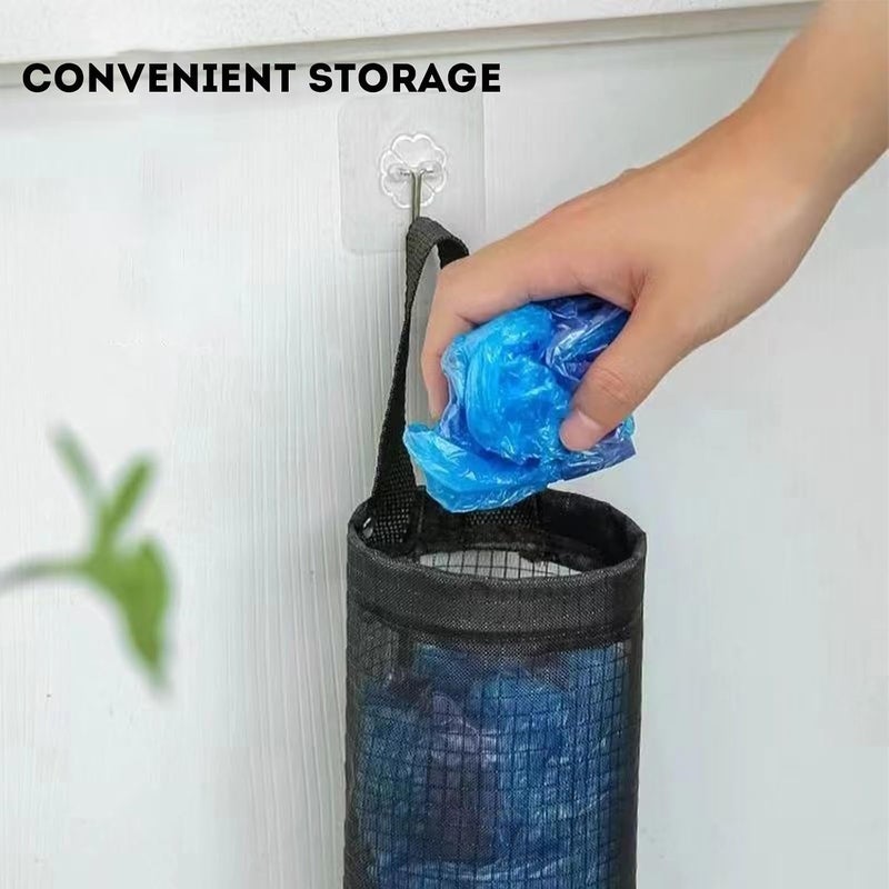 Oonkaf Plastic Bag Holder 4 Pcs Mesh Hanging Storage Dispensers with 4 Pcs hook, Shopping Bag Holder for Home and Kitchen, Black - Image 4