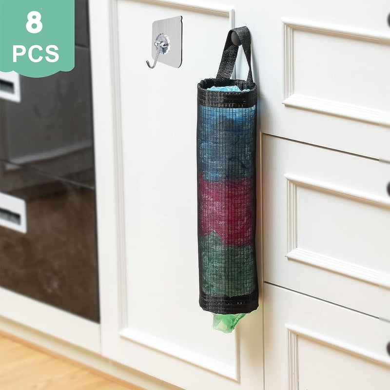 Oonkaf Plastic Bag Holder 4 Pcs Mesh Hanging Storage Dispensers with 4 Pcs hook, Shopping Bag Holder for Home and Kitchen, Black - Image 3