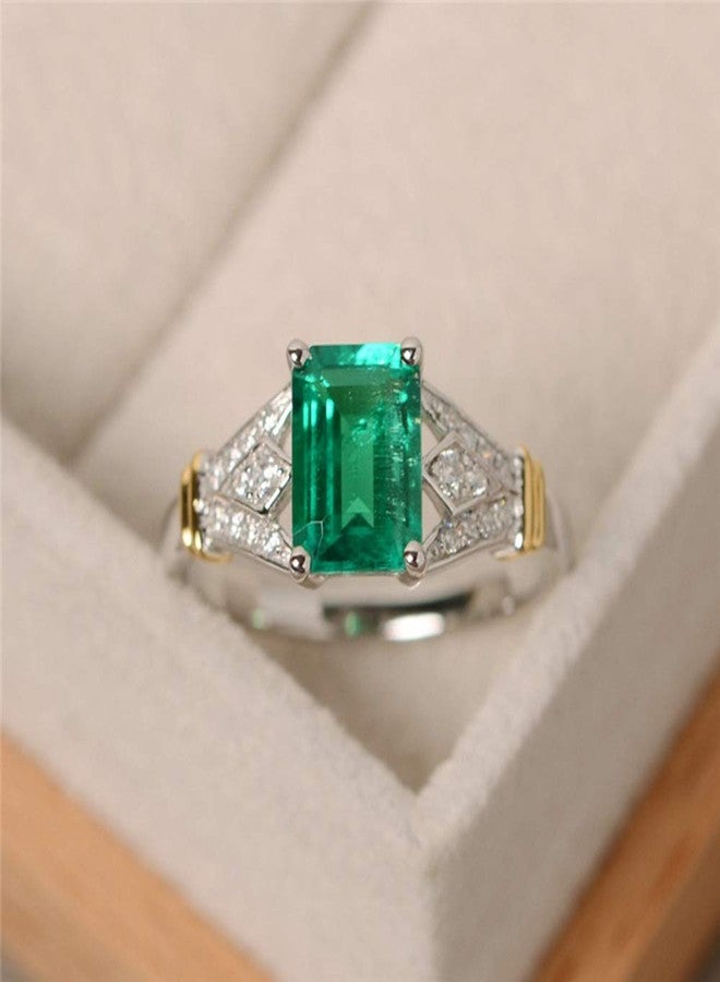Goldenchen Fashion Jewelry Elegant Women 14k White Gold Filled Square Cut Emerald Gemstone Birthstone Wedding Bridal Band Ring Size 6-10 (10) - Image 3