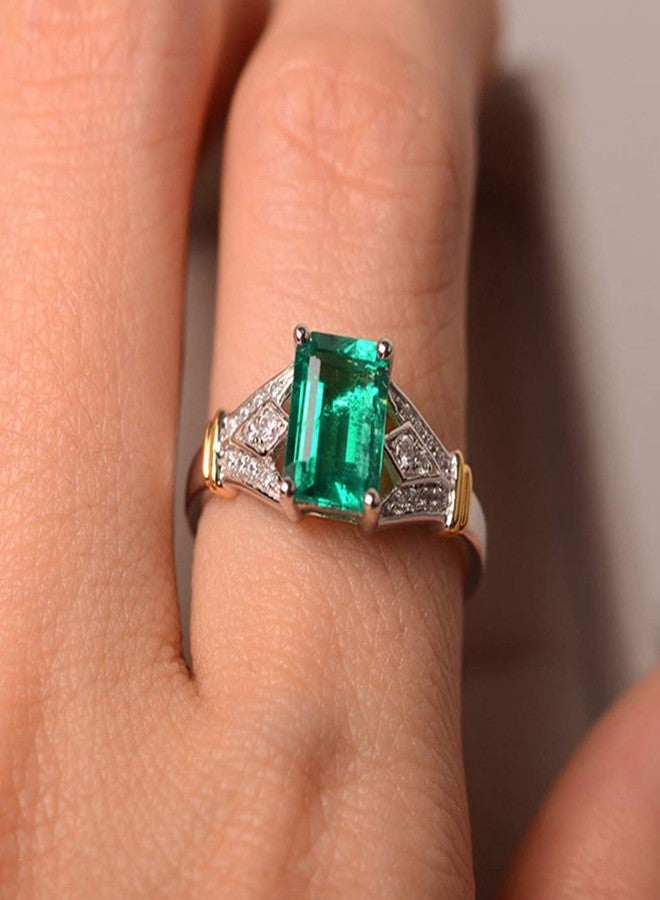 Goldenchen Fashion Jewelry Elegant Women 14k White Gold Filled Square Cut Emerald Gemstone Birthstone Wedding Bridal Band Ring Size 6-10 (10) - Image 1
