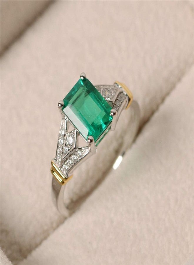 Goldenchen Fashion Jewelry Elegant Women 14k White Gold Filled Square Cut Emerald Gemstone Birthstone Wedding Bridal Band Ring Size 6-10 (10) - Image 5