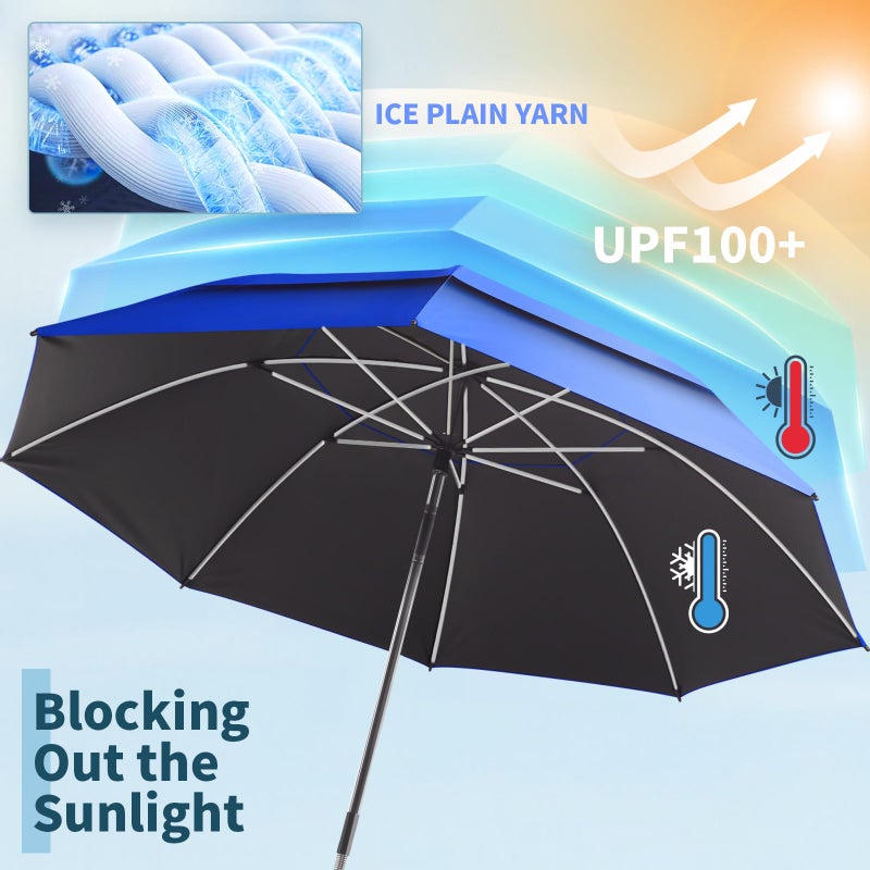 NBtoUS 2 Pack 48.6" Double Canopy Beach Umbrella with Clamp, UPF50+ Beach Chair Umbrella with clip, 360Â°Adjustable Portable Outdoor Wheelchair, Patio, Golf Carts,Camping(Not Include Chair) - Image 4