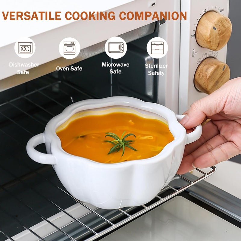 WREWING Dutch Oven Pot with Lid, 15 Oz Cute Pumpkin Ceramic Dessert Saucepan with Handle, Mini Pumpkin Bowl Baking Dish, Covered Stockpot Pottery Casserole, Halloween Thanksgiving Decor (White) - Image 3