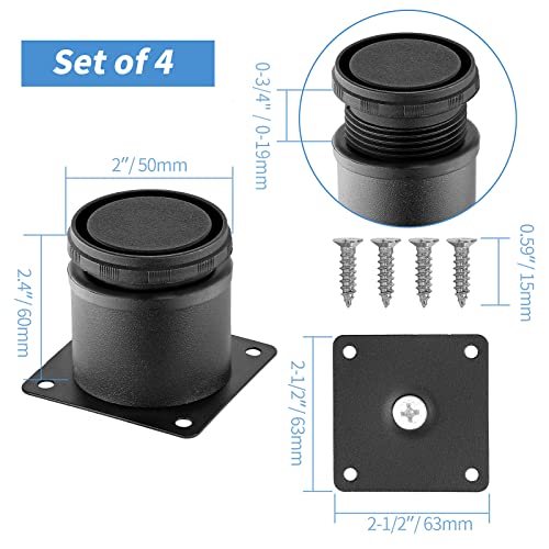 Masendelk 2.5 Inch Metal Furniture Legs Stainless Steel Adjustable Legs Black Metal Legs Round Cabinet Legs for Coffee Table Cabinet Desk Sofa Shelves, Pack of 4 - Image 4