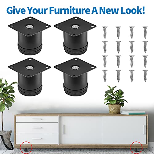 Masendelk 2.5 Inch Metal Furniture Legs Stainless Steel Adjustable Legs Black Metal Legs Round Cabinet Legs for Coffee Table Cabinet Desk Sofa Shelves, Pack of 4 - Image 2