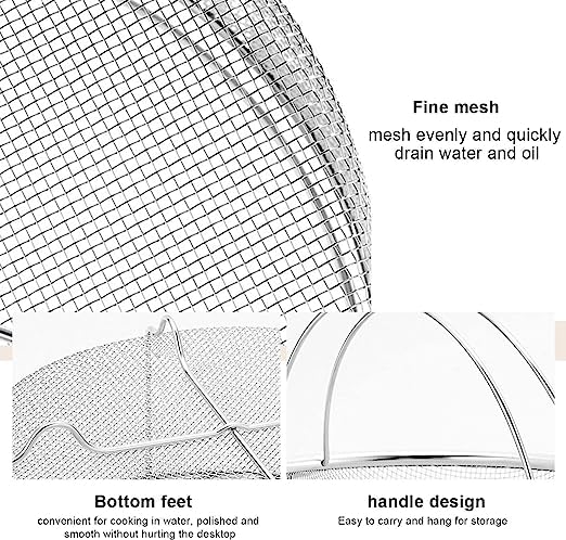 Snevad Kitchen Frying Basket Strainer Stainless Steel Mesh Can with Leaky Noodles Drain Food Steam Foldable Handle for Pot Round Portable Filter Oil Washing Vegetable Fruits. - Image 3