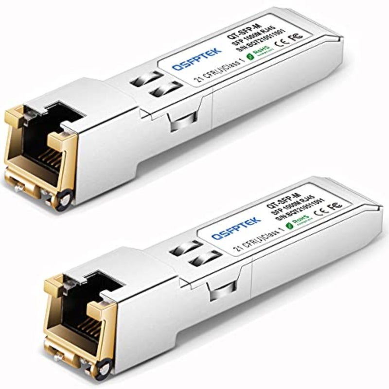 2Pack 1000BASE-T Copper SFP Transceiver, SFP to RJ45 SFP 1G SFP-T Module for Cisco GLC-T/SFP-GE-T, Ubiquiti UF-RJ45-1G, Meraki MA-SFP-1GB-TX, D-Link, Supermicro, Netgear, TP-Link - Image 1