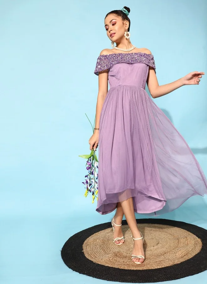 STREET 9 Lavender Off-Shoulder Midi Dress for Women