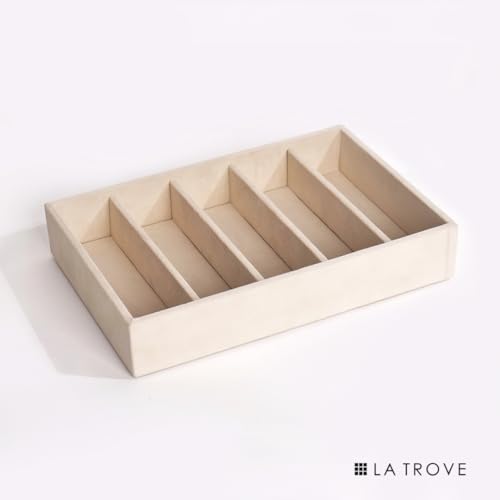 La Trove Sunglasses Organizer Tray for Drawer | 5 Slot Velvet Eyewear Storage Holder for Sunglasses, Goggles & Shades | Glasses Display Case for Wardrobe | Cream - Image 5