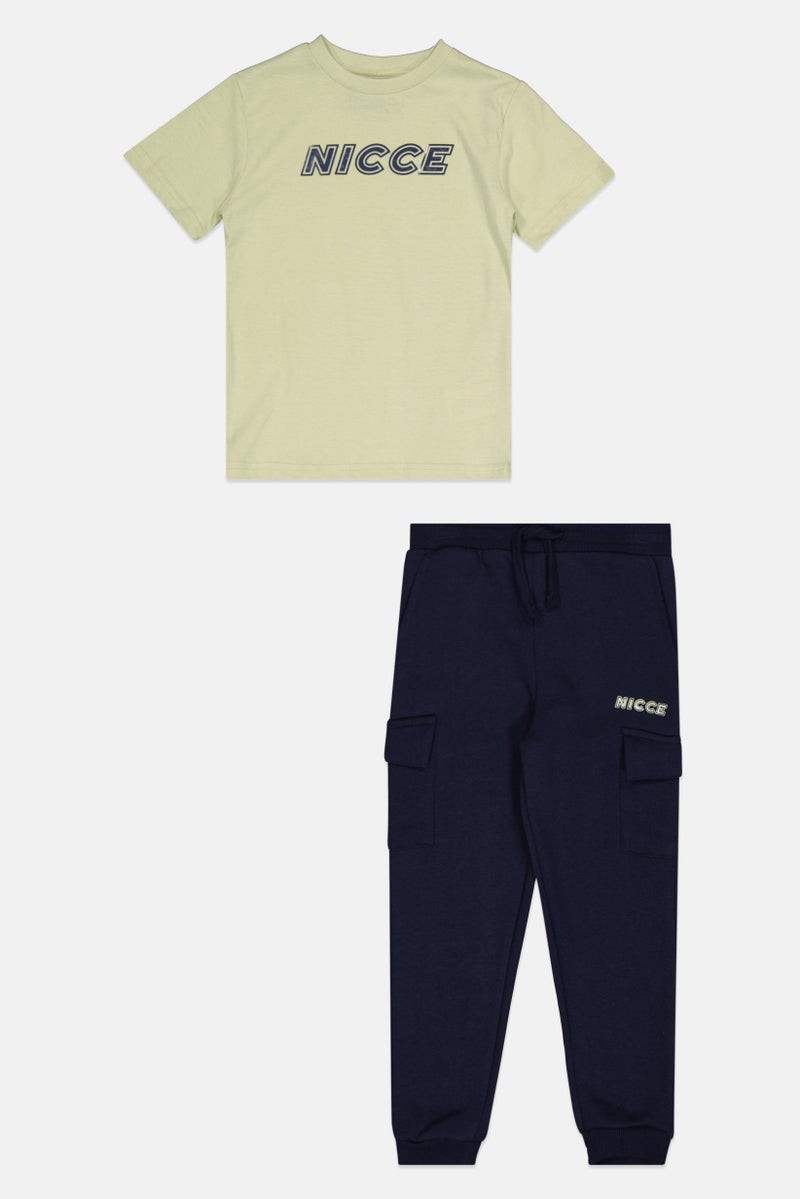 Nicce Kids Boy 2 Pcs Boy Brand Logo T-Shirt And Jogger Pants Set, Navy/Green  - Image 1