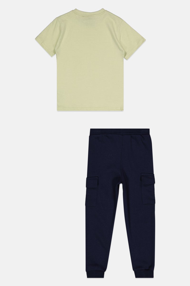 Nicce Kids Boy 2 Pcs Boy Brand Logo T-Shirt And Jogger Pants Set, Navy/Green  - Image 2