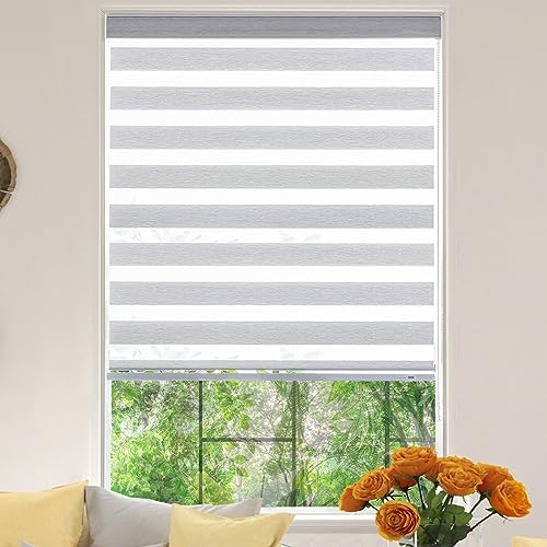 KALYSIE Zebra Roller Window Blinds,Custom Cut to Size,Roller Blinds Dual Layer Roller Shade Blinds, Gray,Fixed 72 InchesHigh,24 Inches Width - Image 1