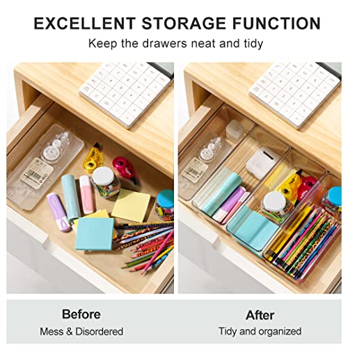 Hudgan 8 Pack Clear Plastic Drawer Organizers Set, Stackable Deep Drawer Organizer for Makeup Vanity and Desk, 2 Sizes Tall Bathroom Drawer Organizer - Image 4