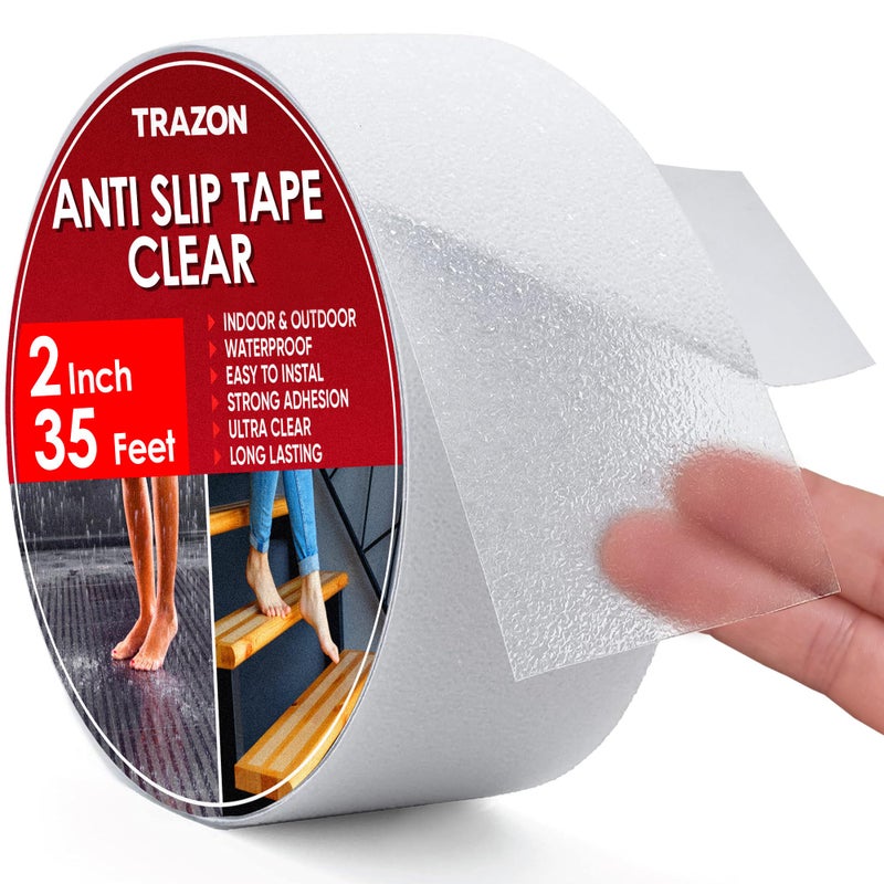 Trazon Grip Tape - Heavy Duty Anti Slip Tape Clear Outdoor/Indoor 2In*35Ft, Non Slip Roll/Stickers Easy to Cut Waterproof for Bathtub, Shower Floor, Pool, Stairs Safety Non Skid, Comfortable for Bare Foot - Image 1