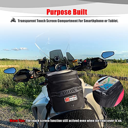 Goldfire Motorcycle Tank Bag Expandable ADV Gas Oil Fuel Tank Saddle Bag with Strong Strap Mount Water Resistant Motorcycle Storage Bag(Red Piping) - Image 4