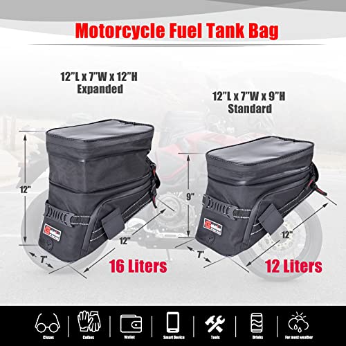 Goldfire Motorcycle Tank Bag Expandable ADV Gas Oil Fuel Tank Saddle Bag with Strong Strap Mount Water Resistant Motorcycle Storage Bag(Red Piping) - Image 3